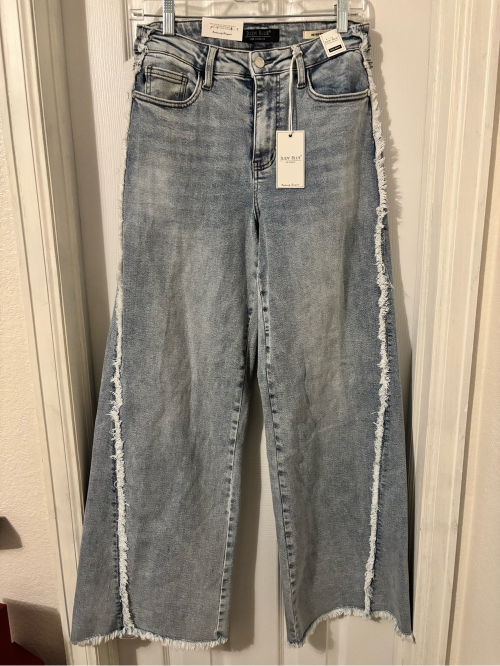 Judy Blue Light Wash Frayed Side-Seam Wide Leg Jeans